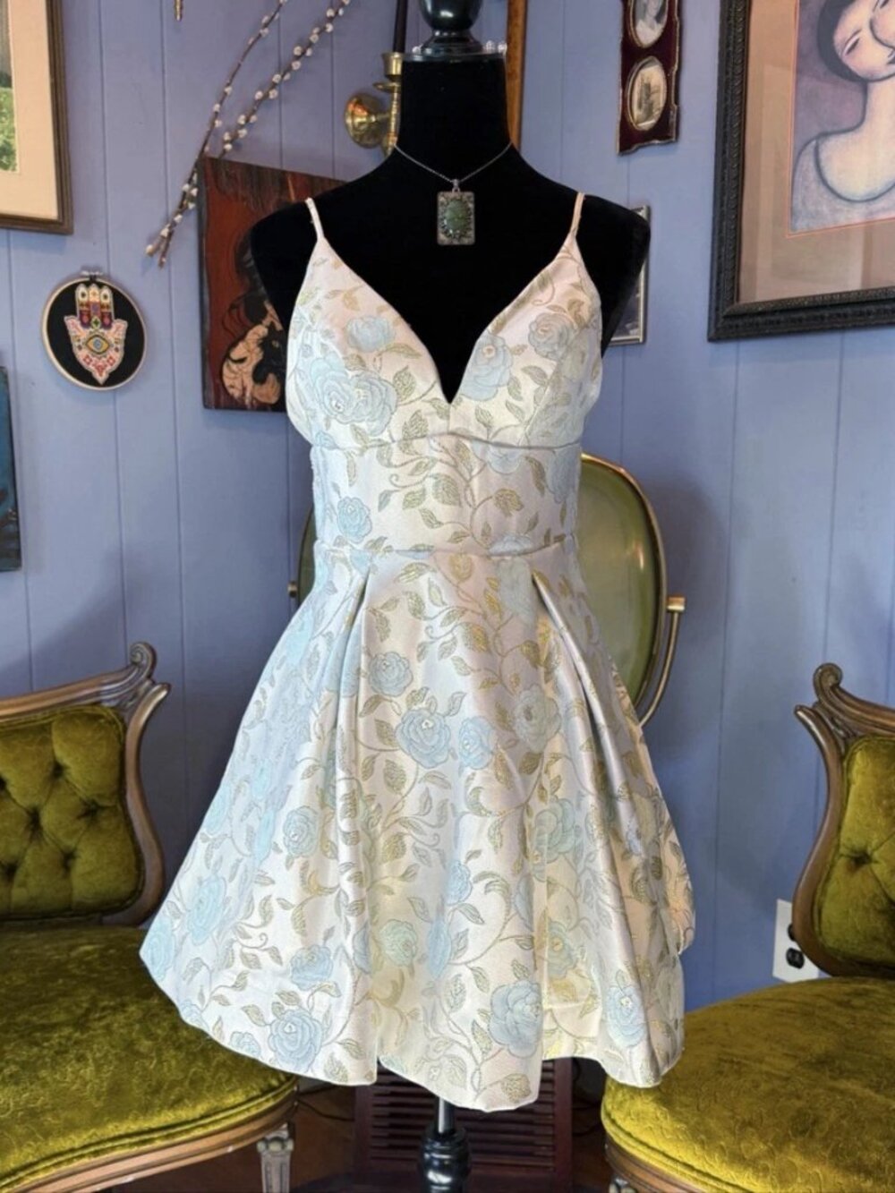 B. Darlin Metallic Floral Jacquard Fit & Flare Dress